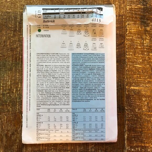 Butterick Sewing Pattern 4113 Girls Costume 1950s Poodle Circle Skirt 4-14 UNCUT - Picture 2 of 3